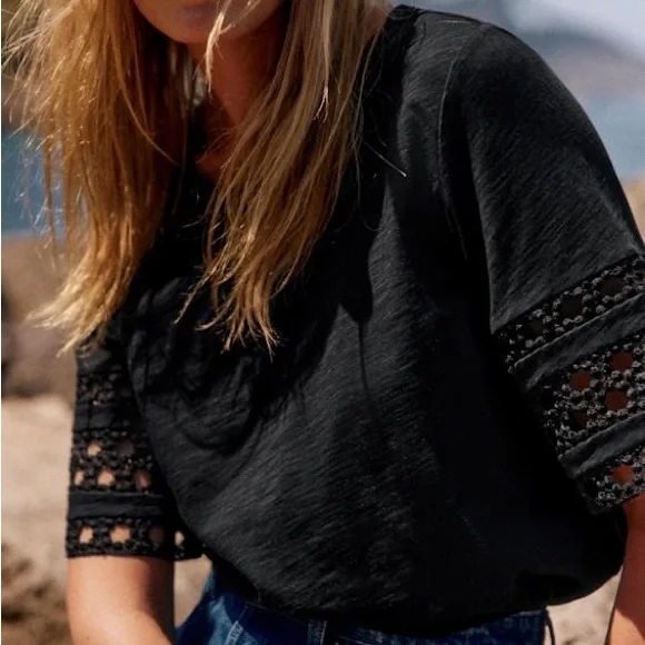 Sezane Black Hortense T-Shirt Size Medium - Picture 4 of 8